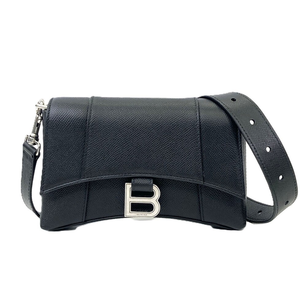 BALENCIAGA Downtown Shoulder Bag Leather Black